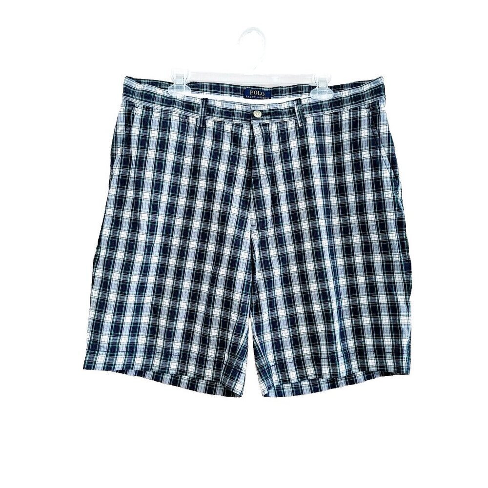 Polo Ralph Lauren Mens Chino shorts Size 38 Blue Green Plaid  Cotton Shorts